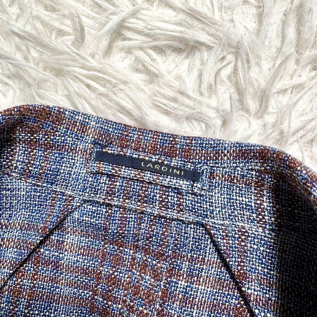 【美品】LARDINI テーラードジャケット　44 チェック　ウール　シルク