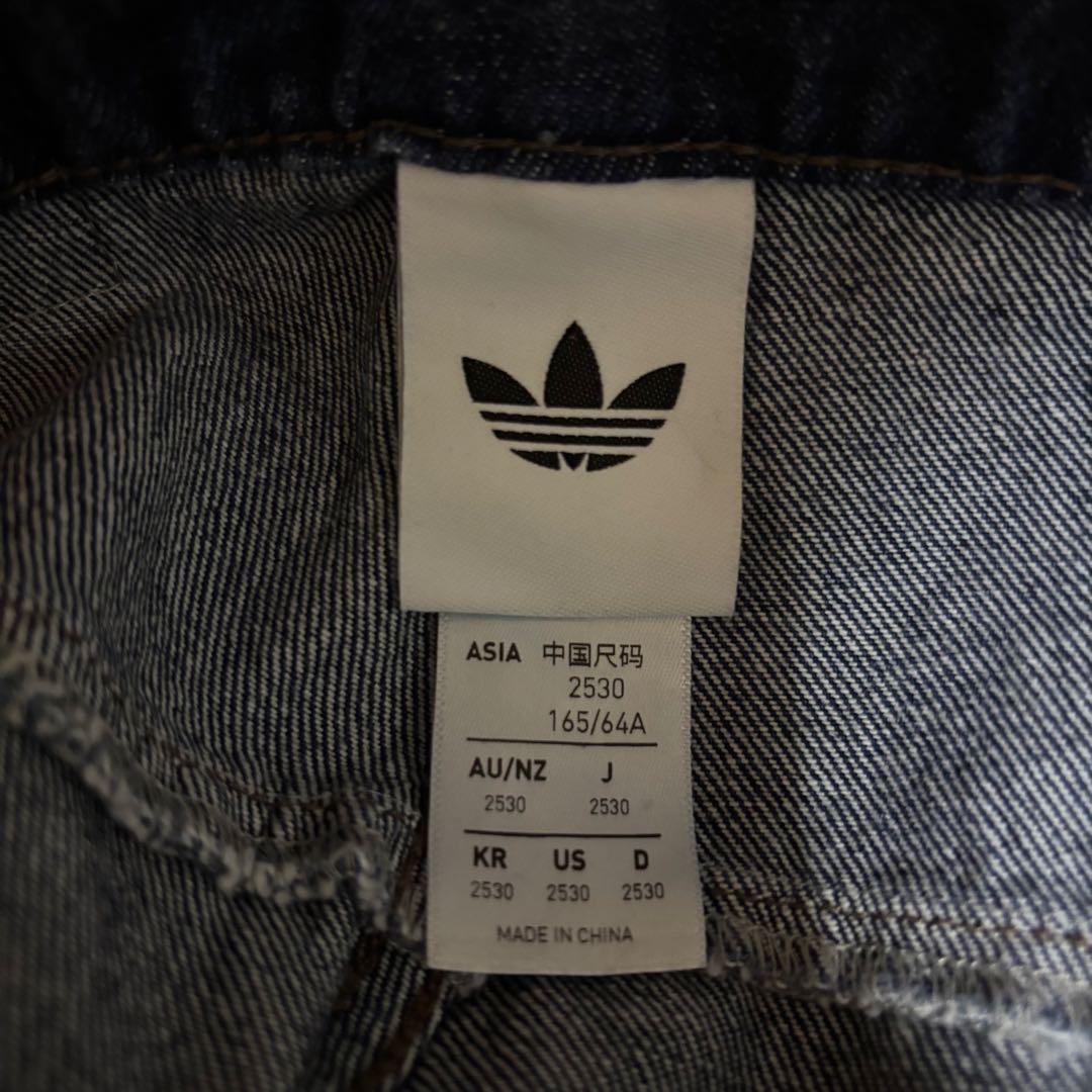新品25⭐️adidas チェック ビンテージ ワイド レッグ パンツ インディゴ
