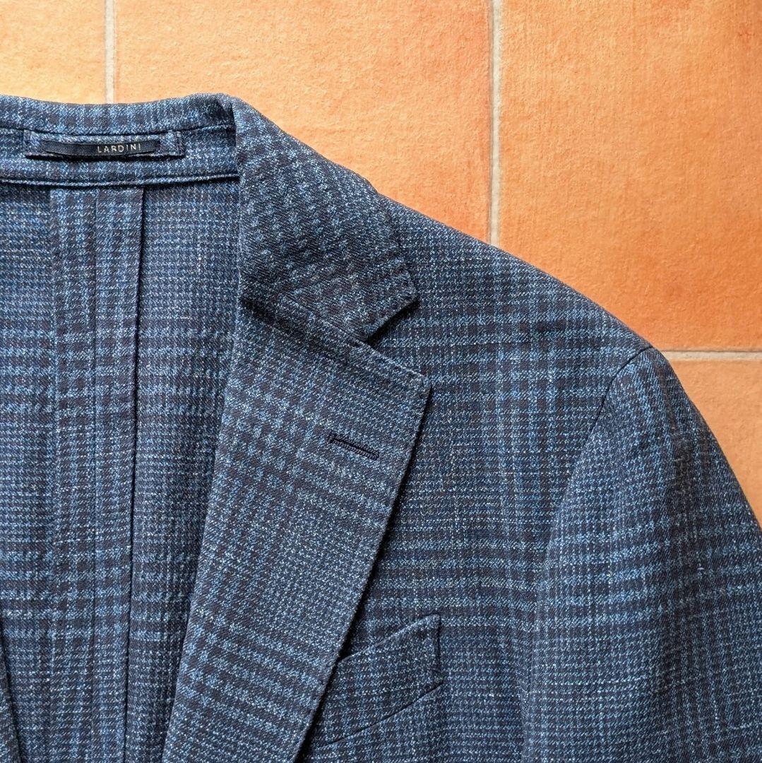 【近年モデル】LARDINI ジャケット ネイビー コットン リネン チェック