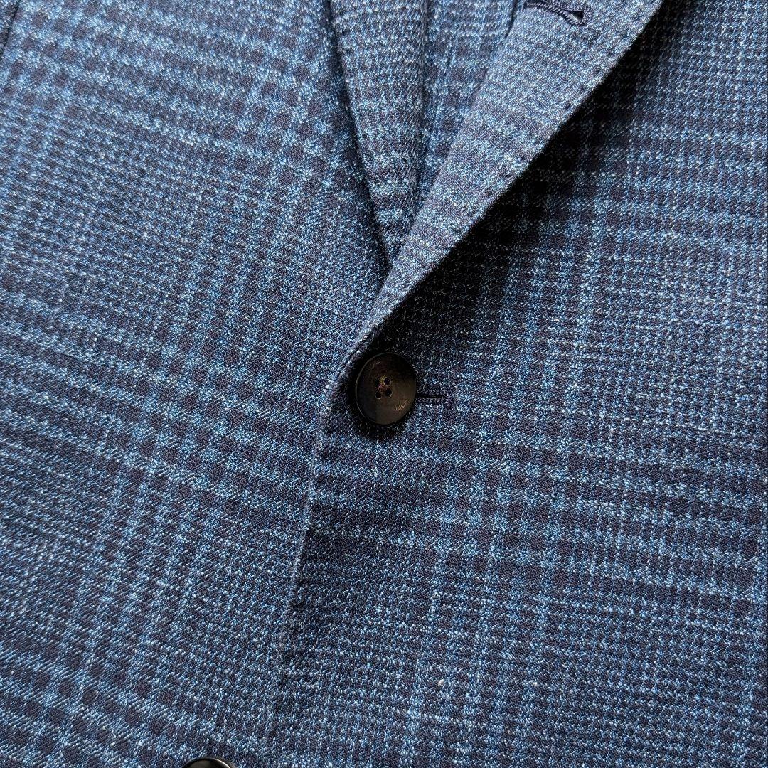 【近年モデル】LARDINI ジャケット ネイビー コットン リネン チェック