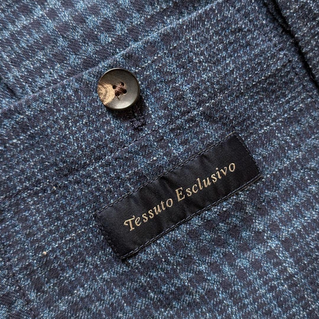 【近年モデル】LARDINI ジャケット ネイビー コットン リネン チェック