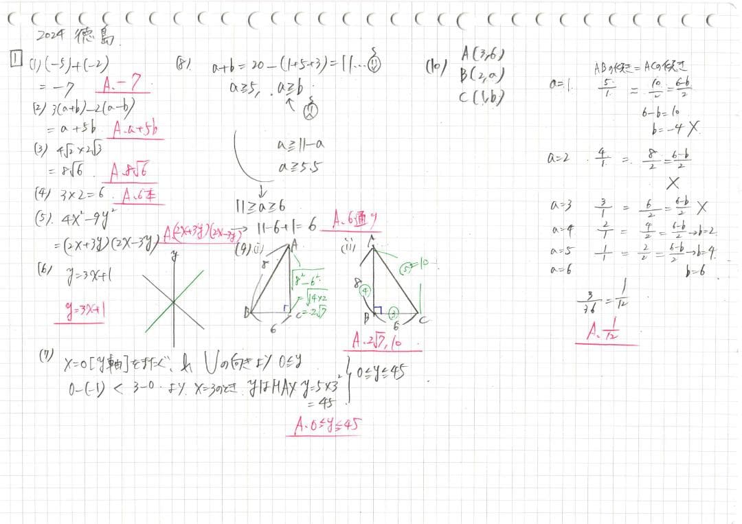 塾講師オリジナル数学解説 全問動画付 徳島 公立高校入試 2022～24 過去問