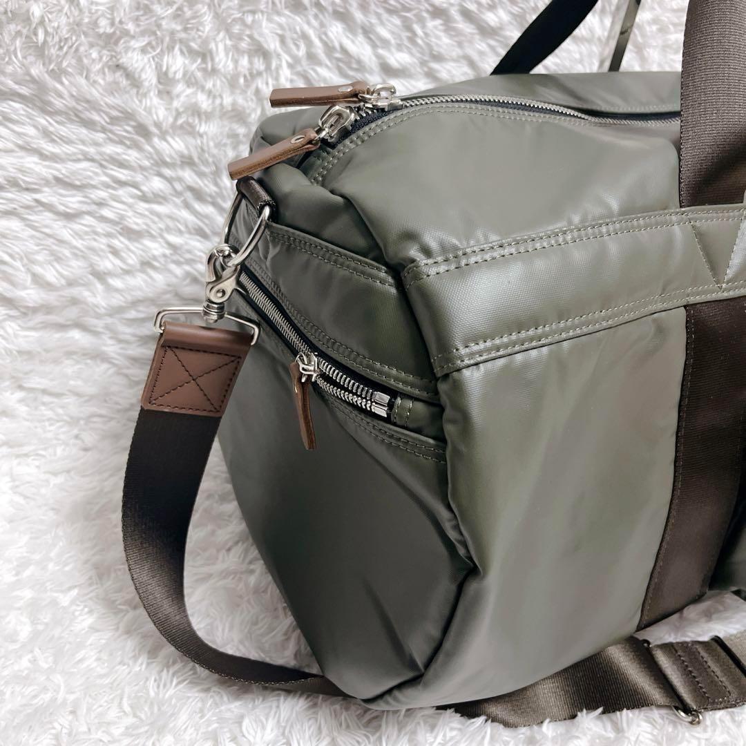 希少　HEAD PORTER レザー　ボストンバッグ　カーキ　ショルダー　大容量