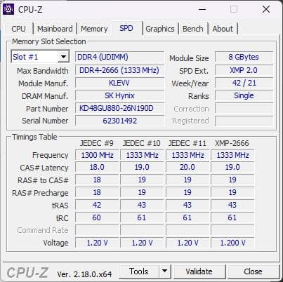 KLEVV DDR4 2666 PC4-21300 8GB x 2枚 16GB