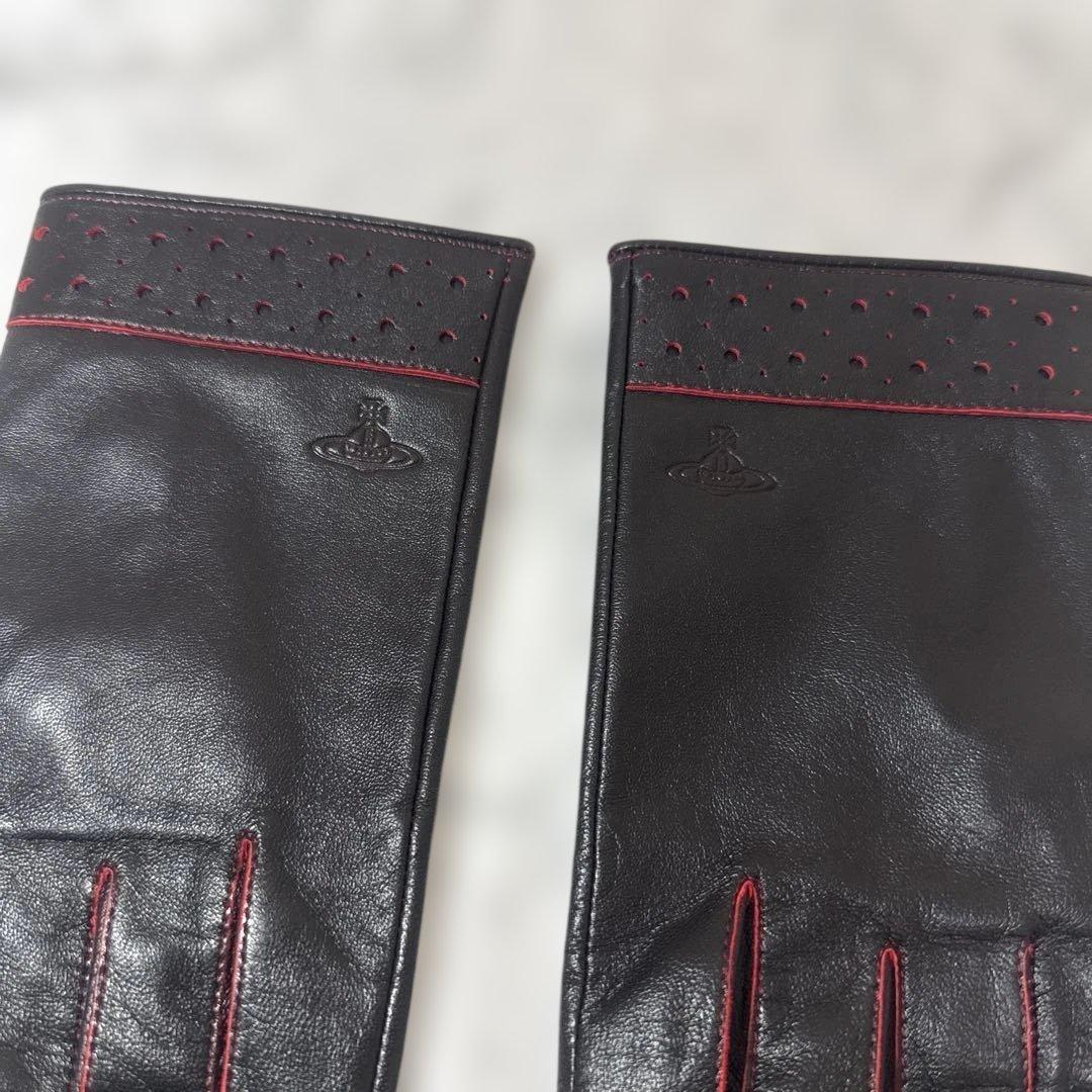 【希少】Vivienne Westwood ヴィヴィアン　羊革手袋　黒色　赤刺繍