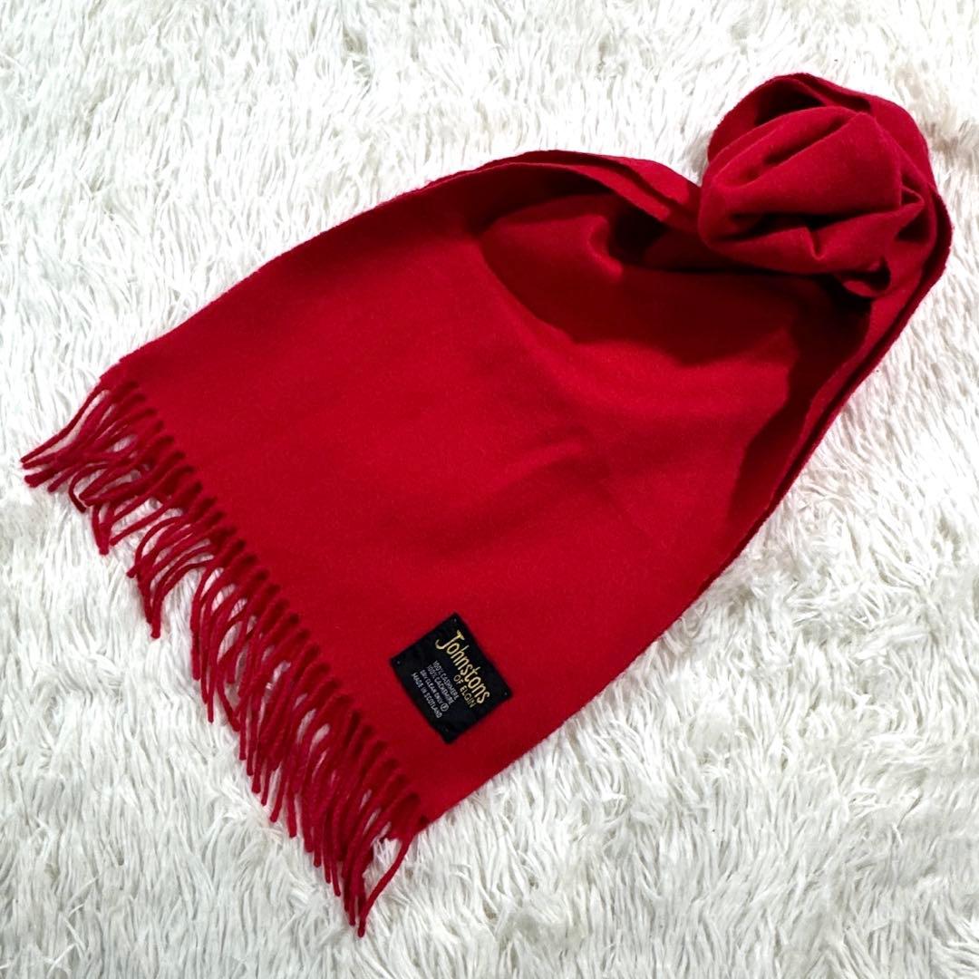美品✨ジョンストンズ オブ エルガン マフラー カシミヤ100% レッド 赤