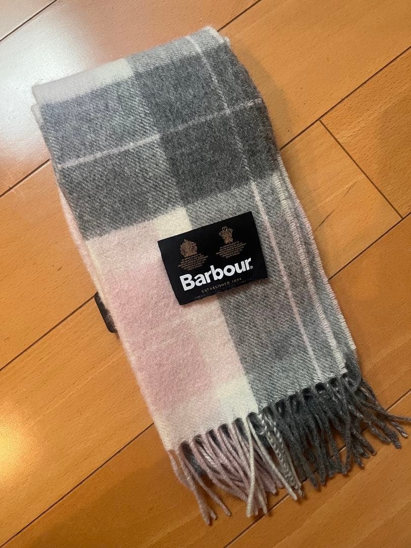 試着のみ/Barbour/ピンク系チェックマフラー/グリーンレーベル別注