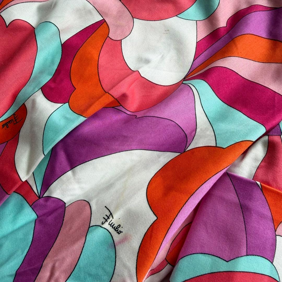 EMILIO PUCCI プッチ柄ワンピース 半袖 ピンク オレンジ M 背中