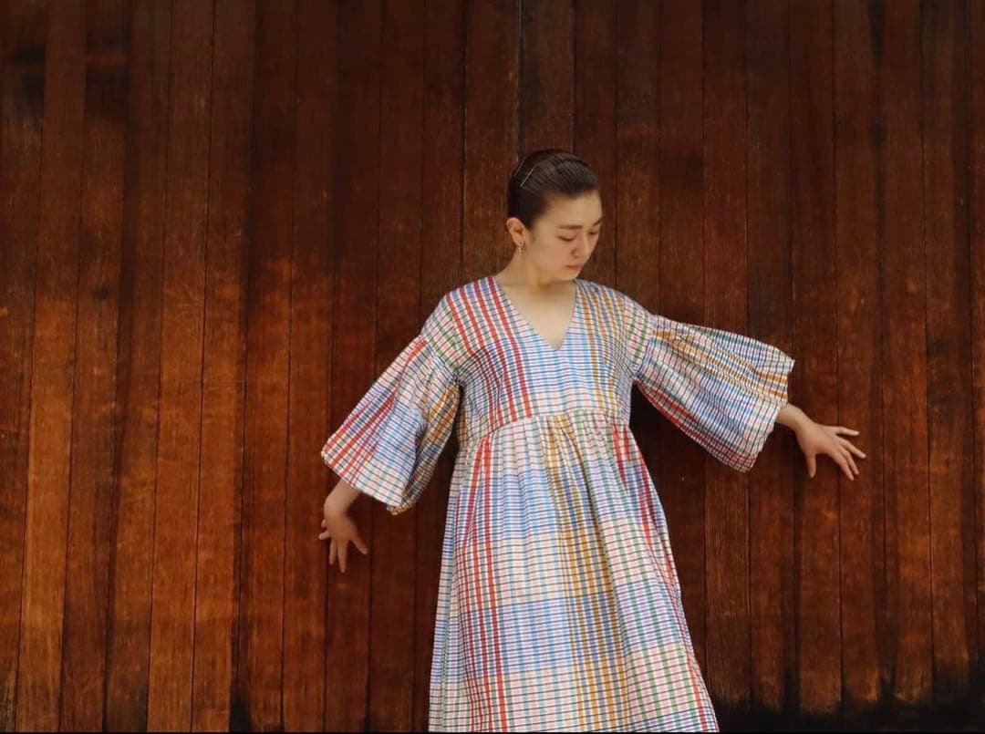kowtow:Yoshiドレス チェック柄フレアスリーブロングワンピース
