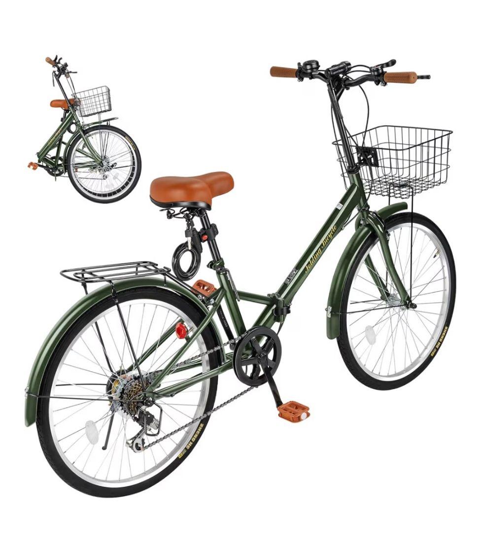 新品未使用☆折りたたみ自転車☆20インチ 軽量シマノ６段変速☆オリーブ色☆送料込