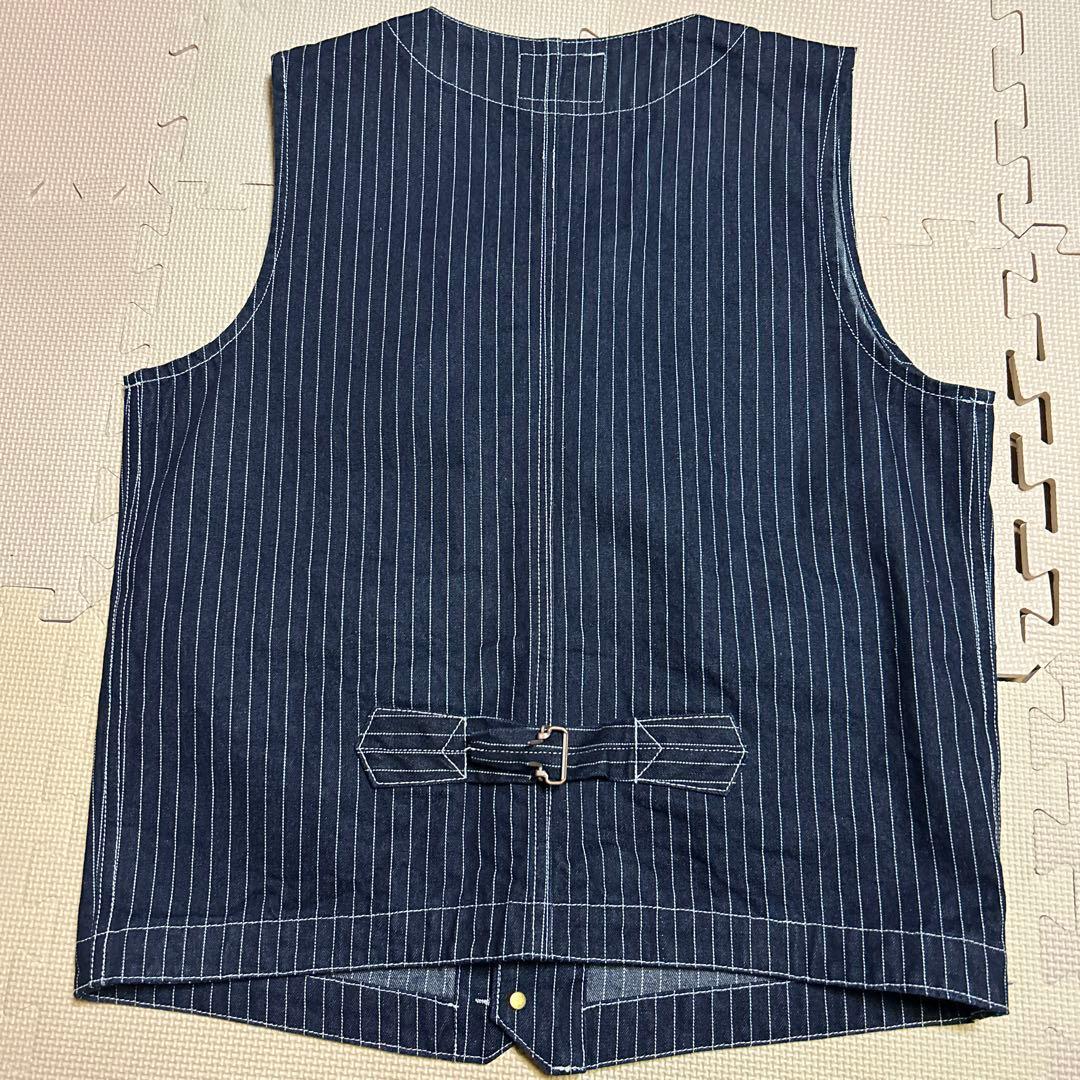 ウォバッシュ　デニム　アメカジ　XL ベスト　ミリタリー　ストライプ　瞬間セール