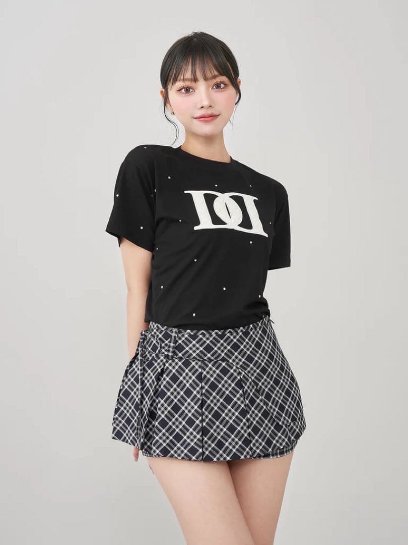 ダーリッチ　darich キルティングアップリケ　ビジューTシャツ　ブラック