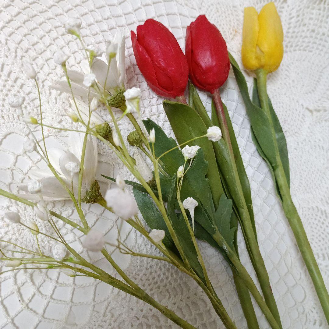 専用　チューリップのアレンジメント　ピンクの芍薬　クレイフラワー　樹脂粘土
