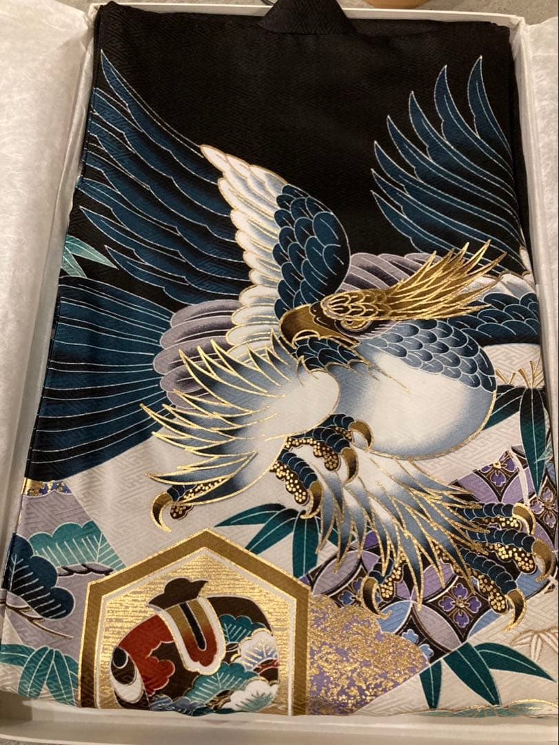 新品　鷹刺繍 産着　御祝着　お宮参り