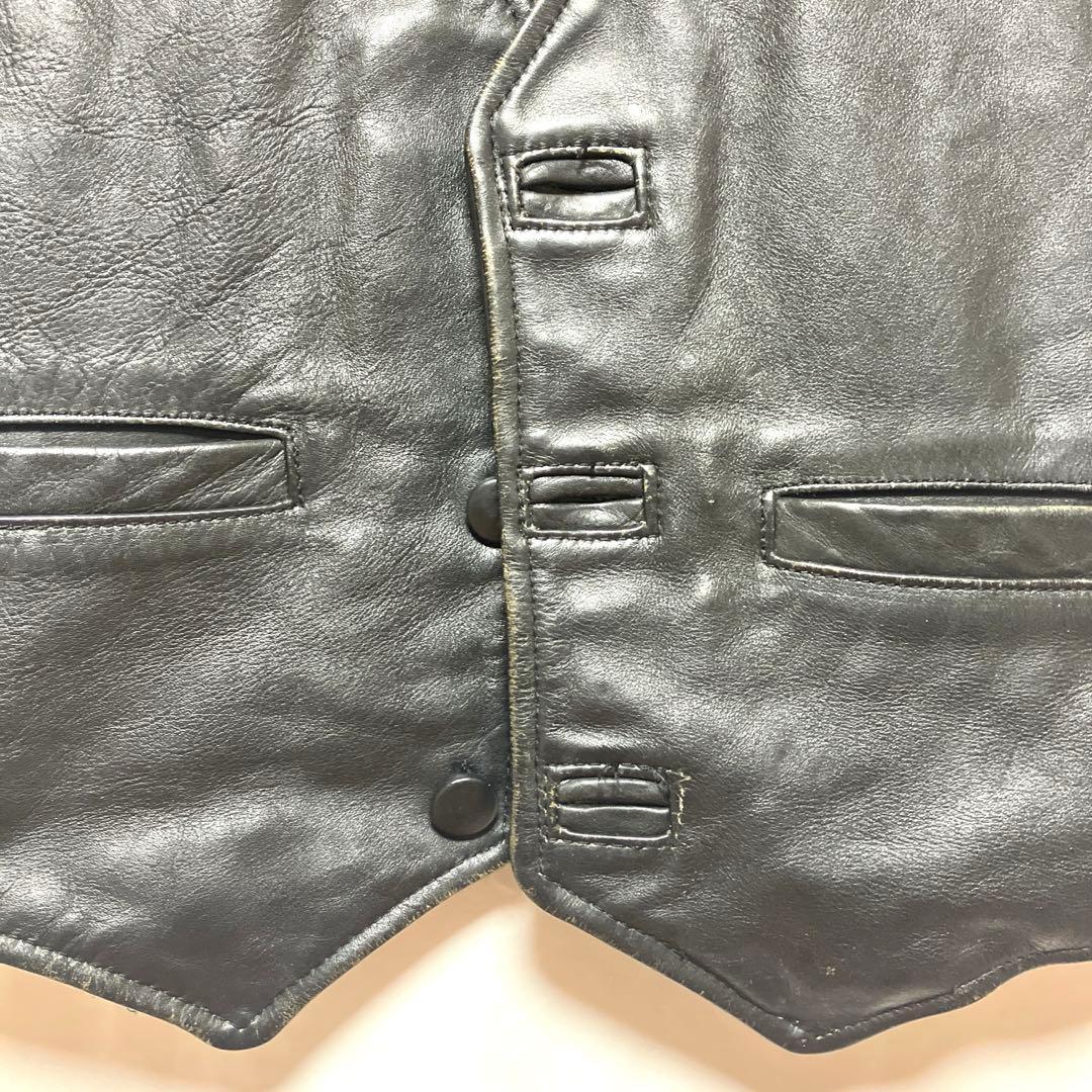 VANSON バンソン レザーベスト BLACK ボタン　黒 ヴィンテージ