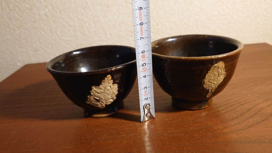 古備前　ぐい呑み　盃　木の葉天目　黒釉　アンティーク備前　江戸期　蔵出し　2客