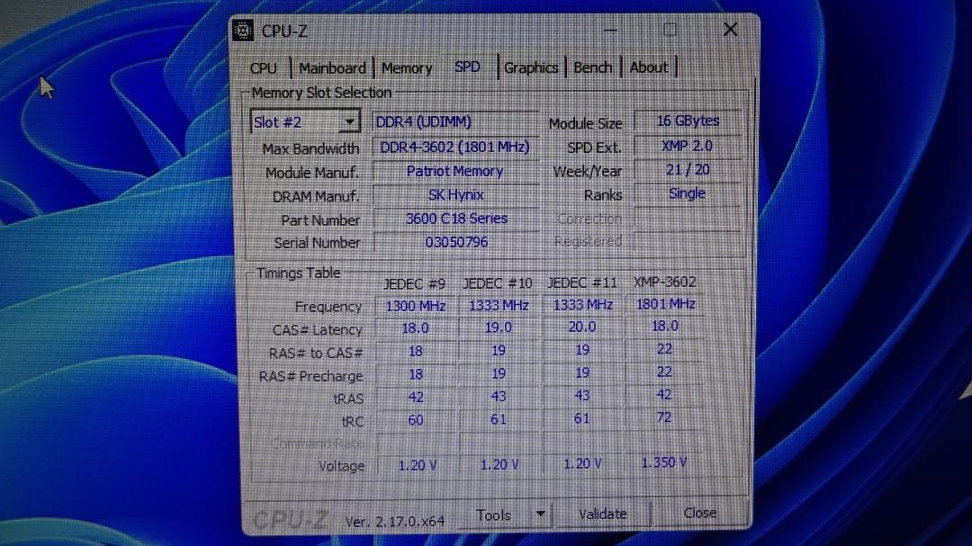PATRIOT DDR4-3600 RGB 16GB×2枚（32GB）