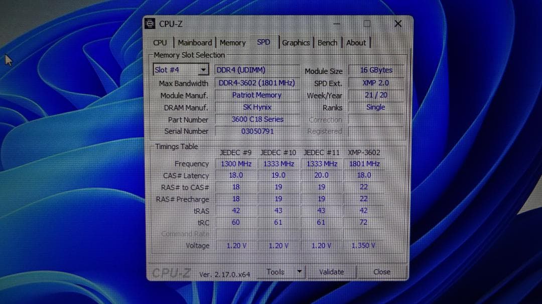 PATRIOT DDR4-3600 RGB 16GB×2枚（32GB）