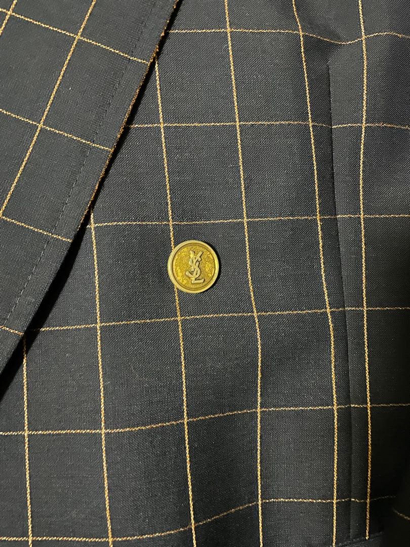 80s archive YSL ネイビー チェック ダブルブレストジャケット