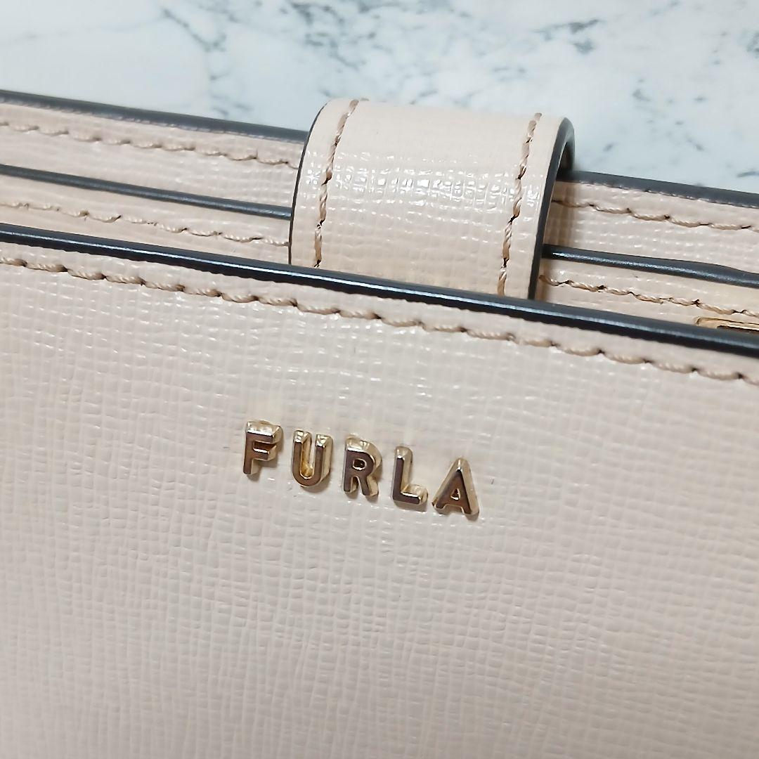 【極美品】FURLA サフィアーノレザー コンパクトウォレット ピンクベージュ