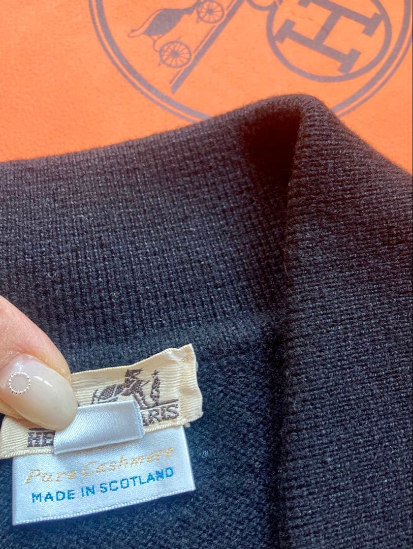 HERMES カシミヤロングカーディガン ブラック 水牛ボタン クリーニング済
