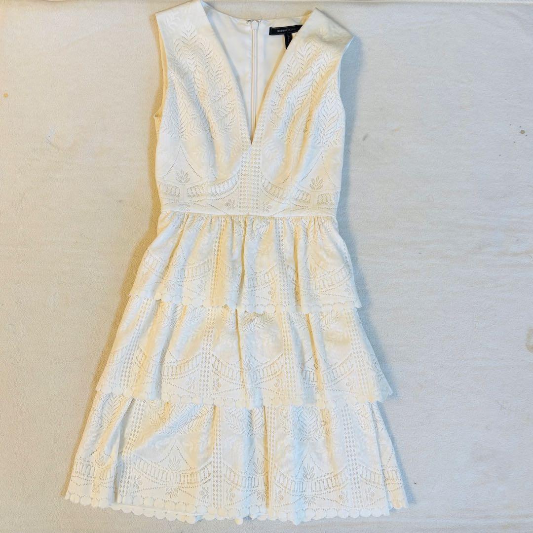 春夏 BCBGMAXAZRIA クリーム ティアードワンピース S