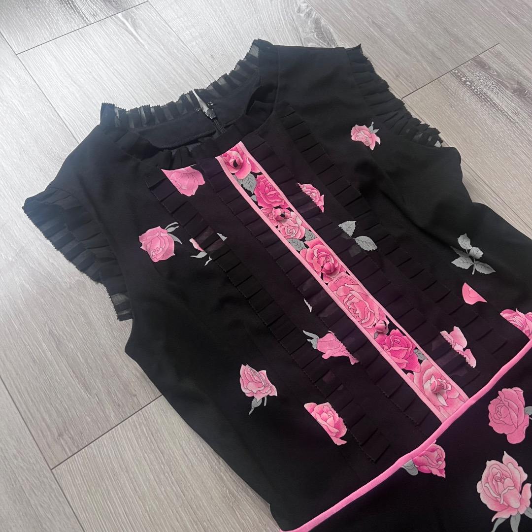 専用 美品 LEONARD カンカン素材 ノースリーブワンピース ローズ 薔薇