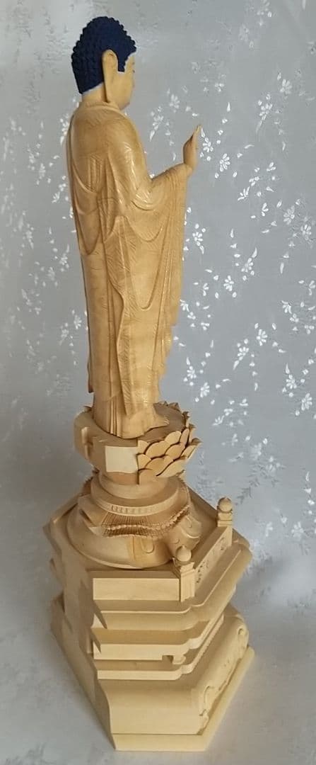 阿弥陀如来立像 6寸 六角台座 光背欠 #537 木彫 仏像