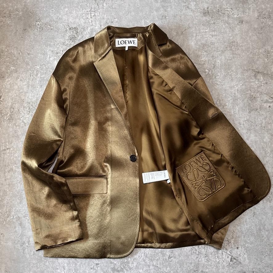 極美品 23AW ロエベ サテン ジャケット ブレザー コート 44 アナグラム
