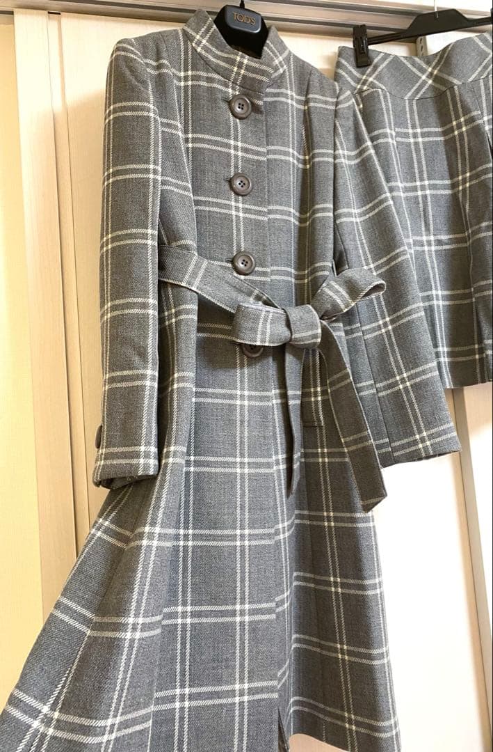 新品☆ミッシェルクラン ロングコート スカート セット チェック ウールカシミヤ