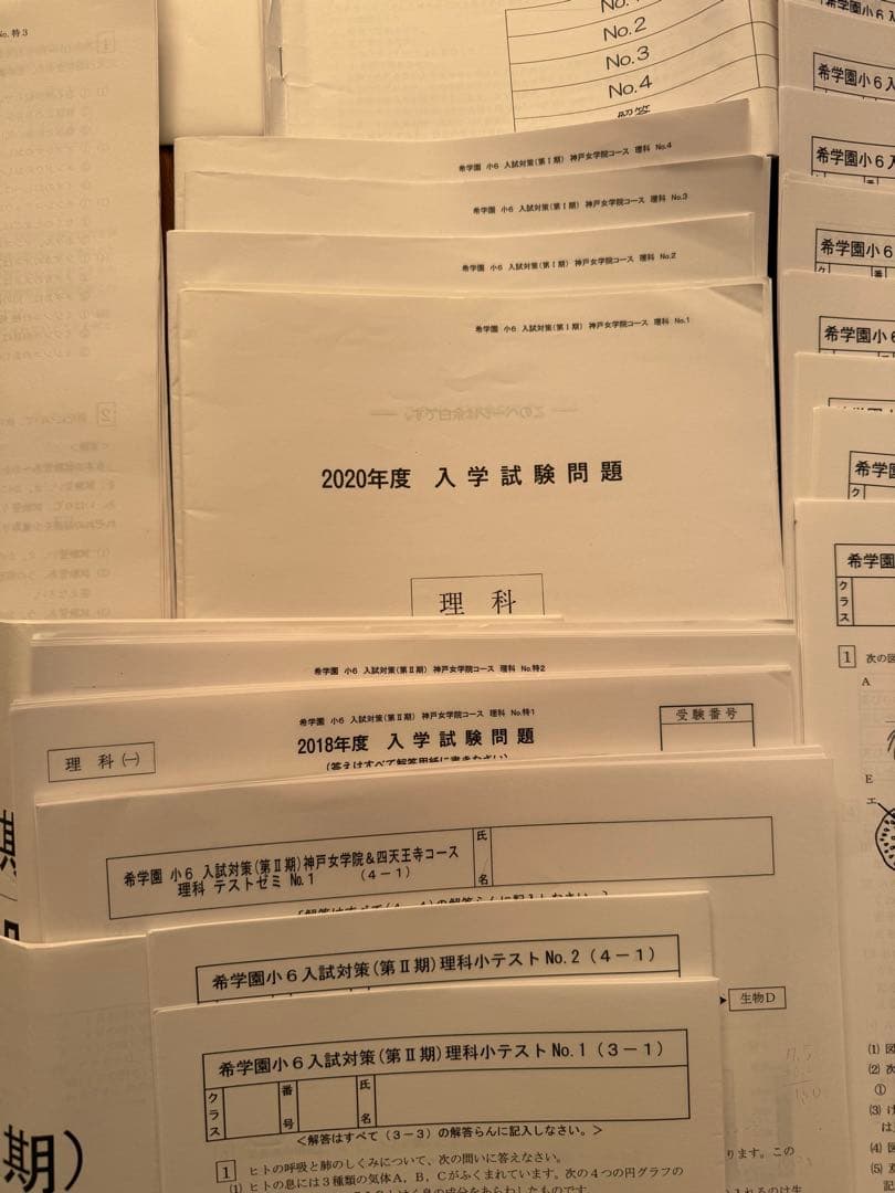 希学園　神戸女学院 小6 冬休み実施理科　入試対策講座テキストなど