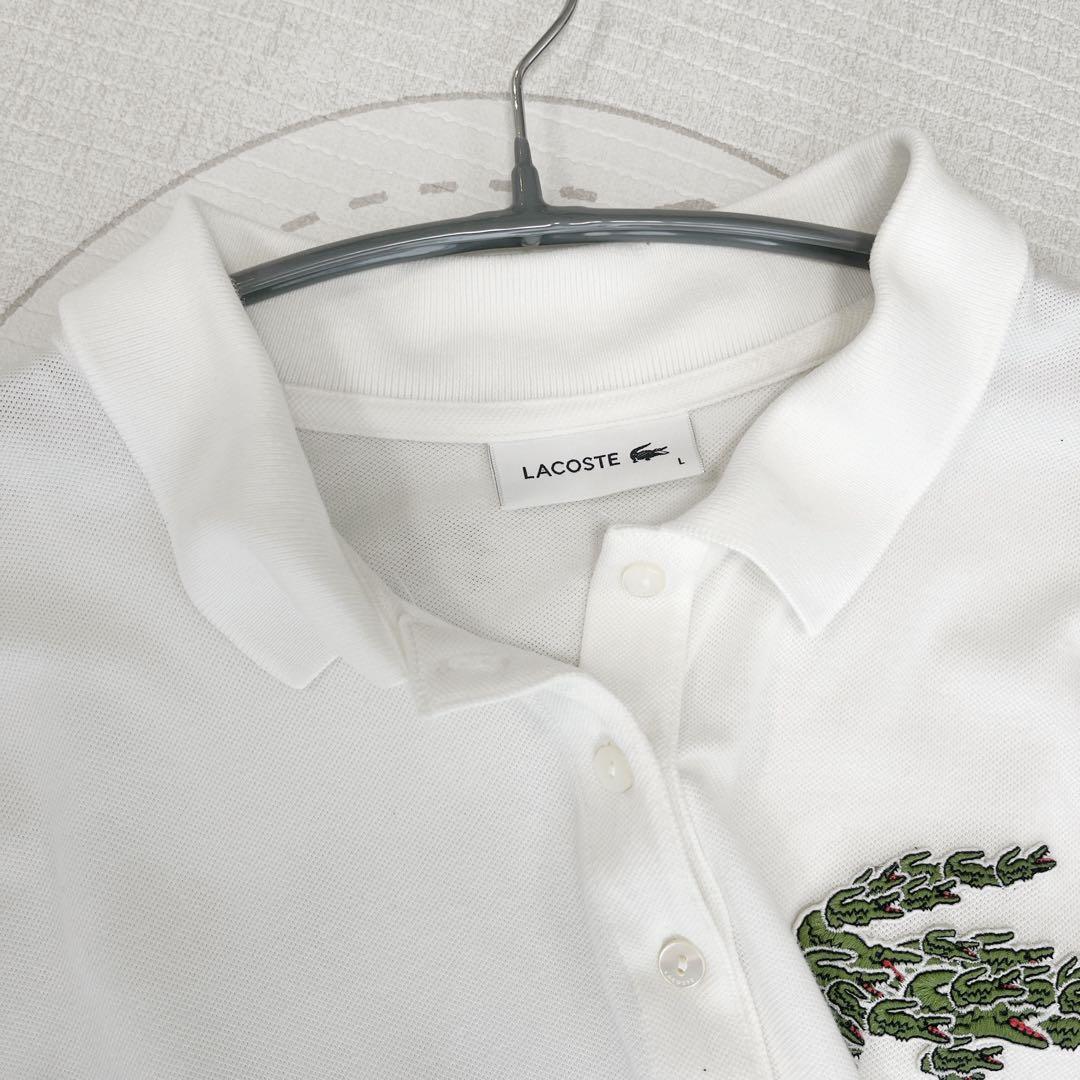 美品 レア LACOSTE ポロシャツ デカワニ ホワイト クロコマジックL