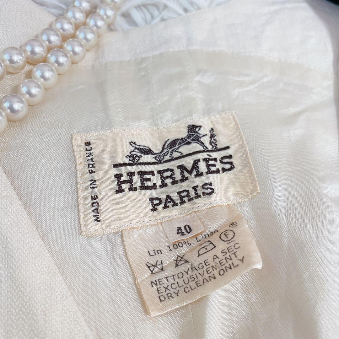 HERMES エルメス　ノースリーブワンピース　ロングジレ　ベージュ 40 麻