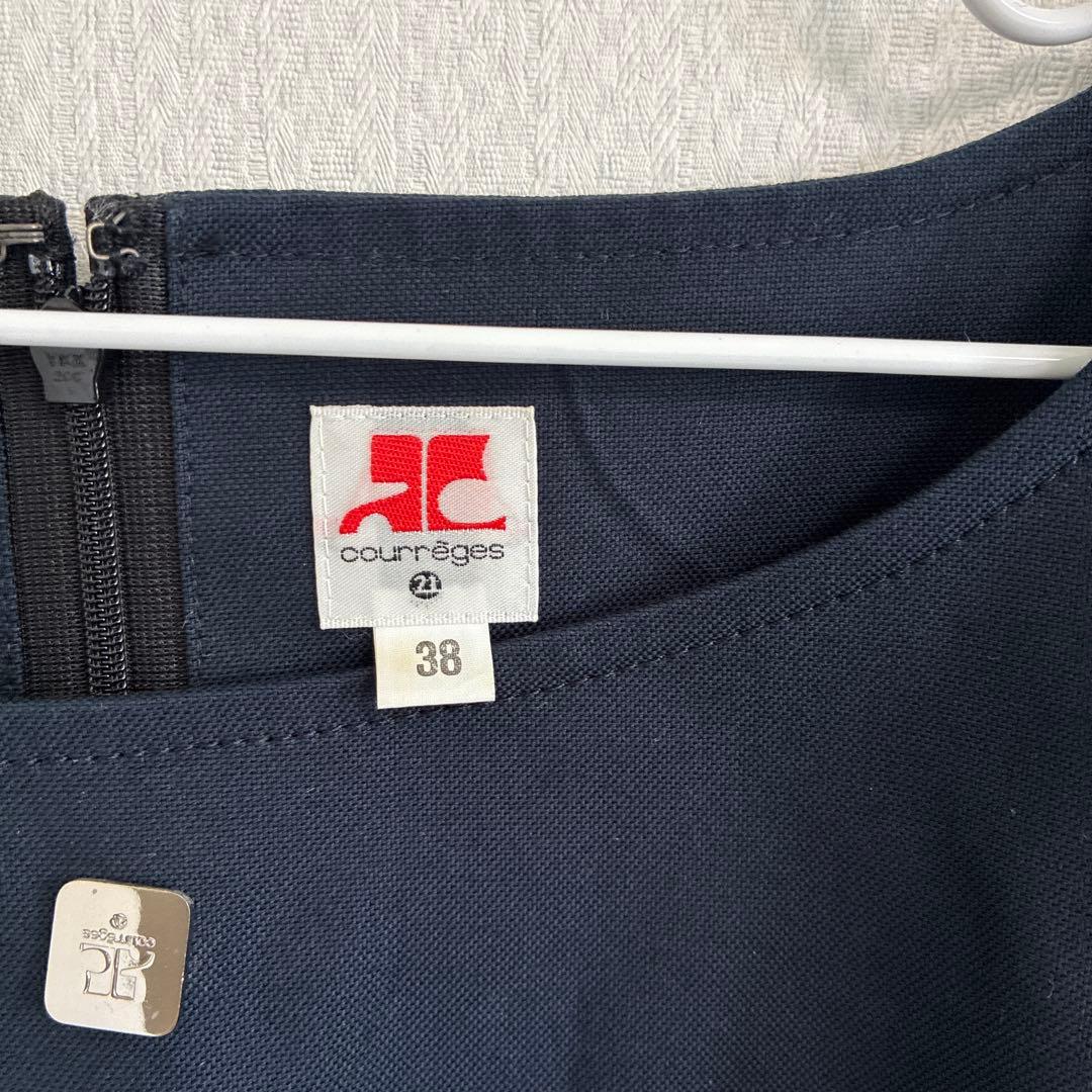 courrèges ネイビー ひざ丈　ワンピース 半袖 クレージュ　プリーツ