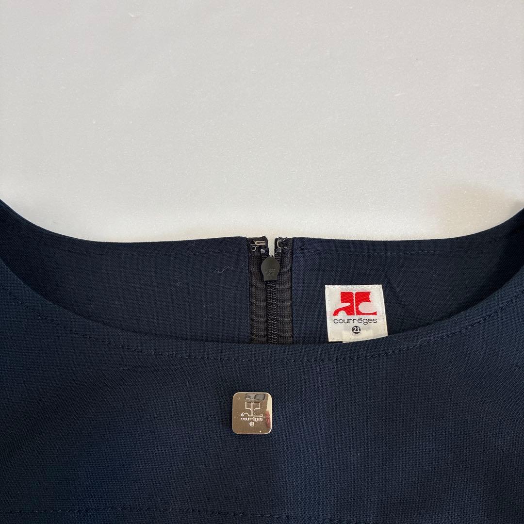 courrèges ネイビー ひざ丈　ワンピース 半袖 クレージュ　プリーツ