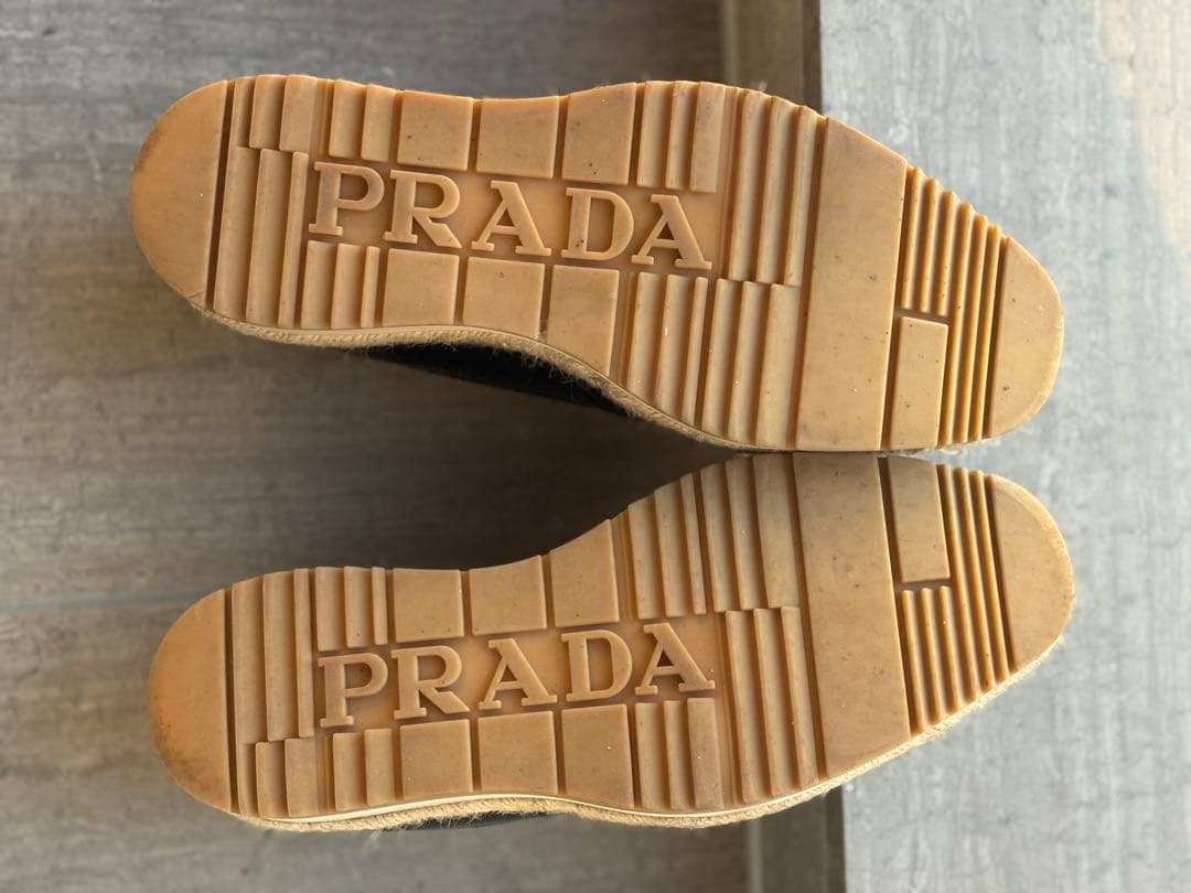 【名作】PRADA 厚底 レザー エスパドリーユ ウィングチップ 6.5 黒