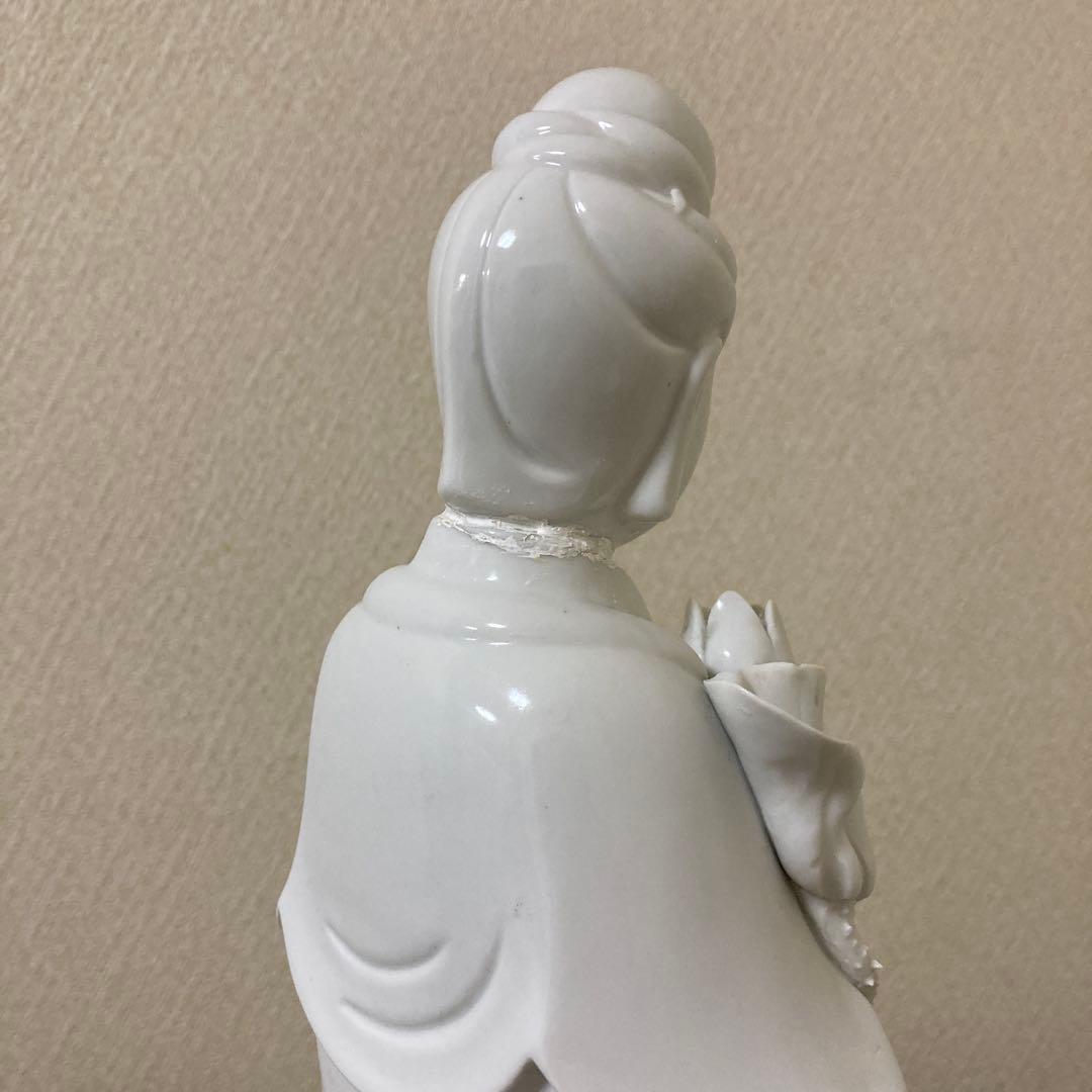 修復あり　中国美術　白磁　蓮上観音立像　置物　仏像〈検　徳化窯　観音菩薩　青磁