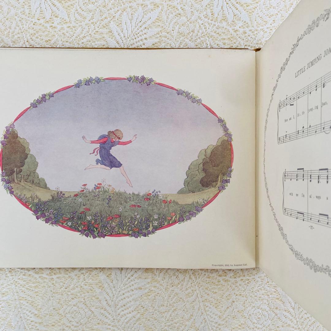 洋書古書　希少な楽譜絵本　1912年発行　ル・メールの淡く繊細で優雅なイラスト♡