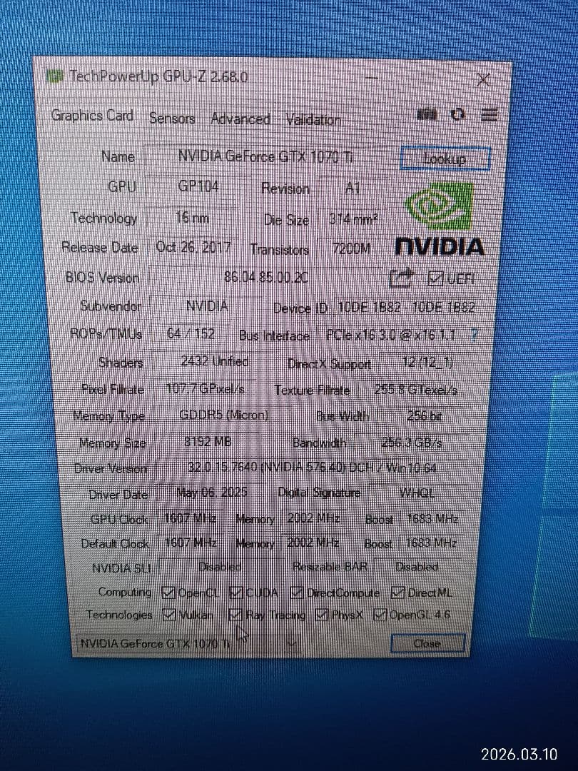 ︙ GTX1070TI DUAL 8G GDDR5 グラフィックボード