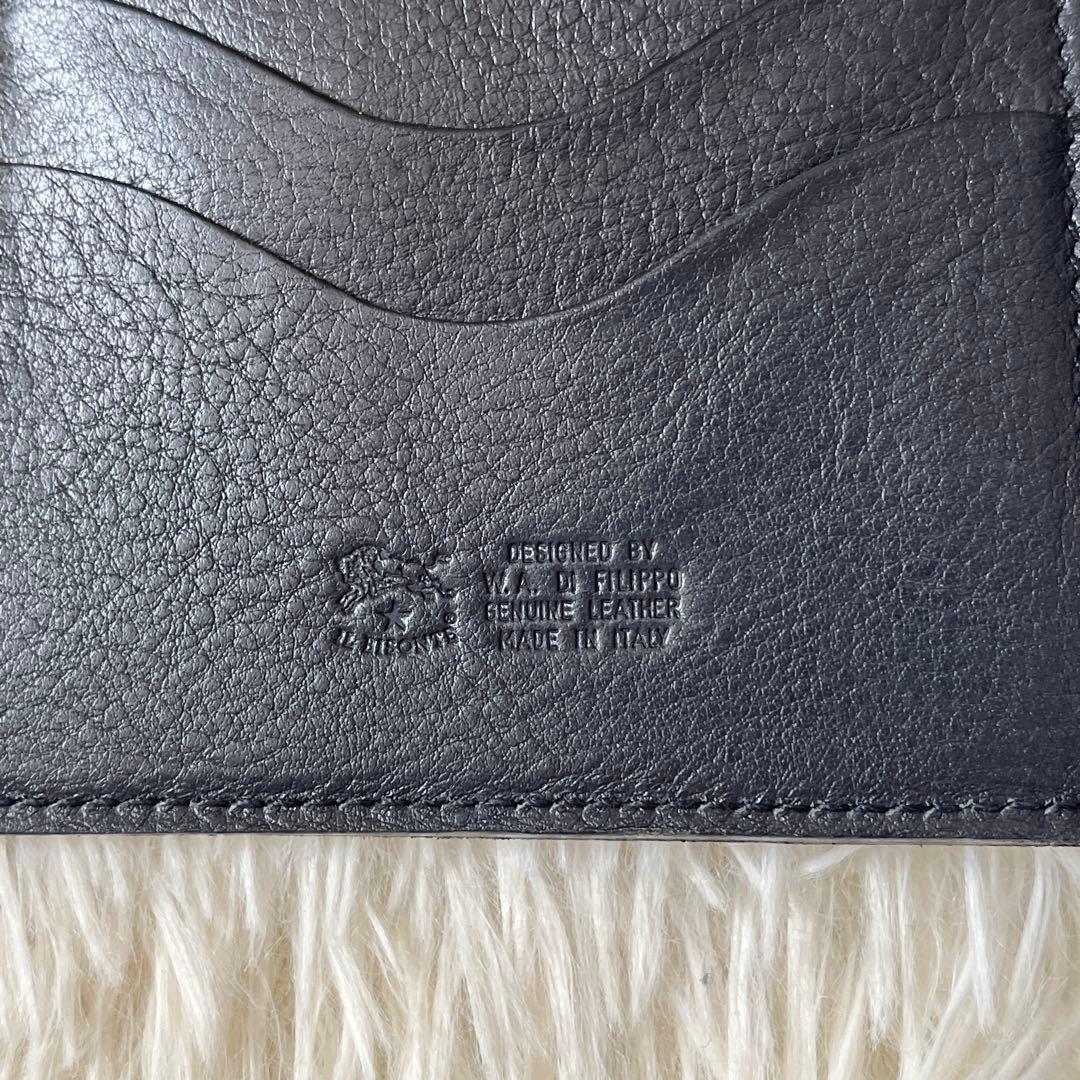 未使用級✨　IL BISONTE　がま口　三つ折り財布　ネイビー　レザー