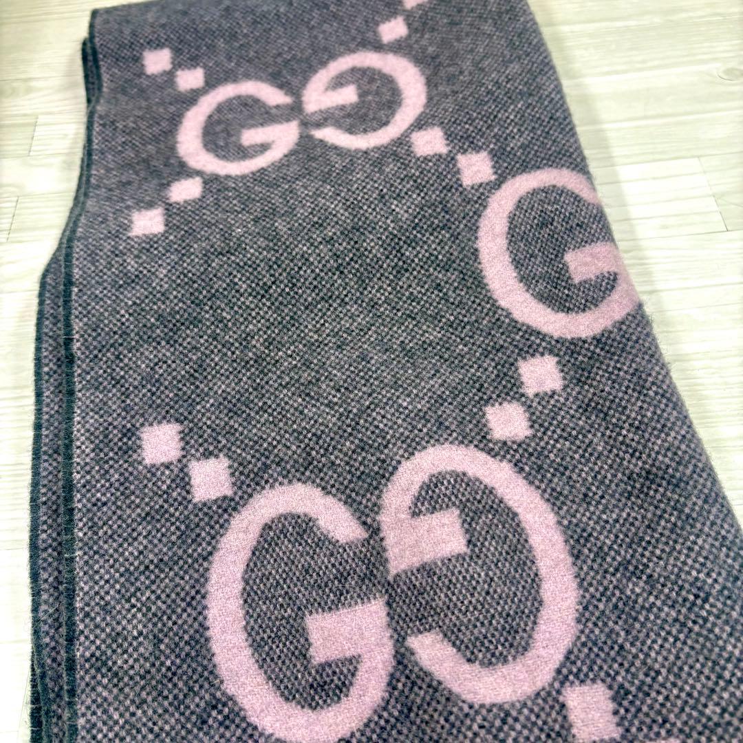 【極美品】GUCCI マフラー　GGジャガード　カシミヤ　リバーシブル