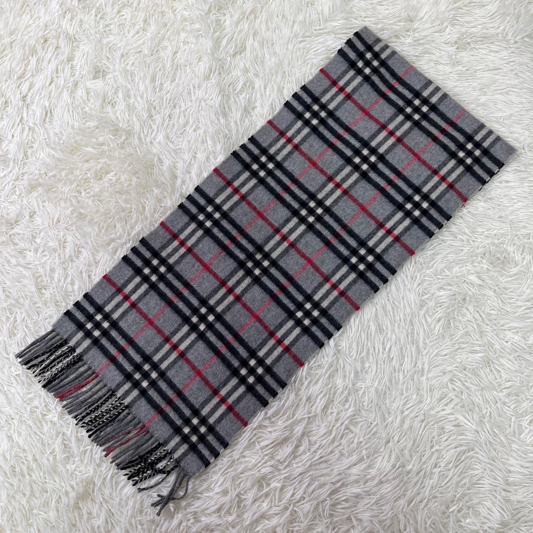 美品　バーバリー　Burberry カシミヤ100% マフラー グレー チェック