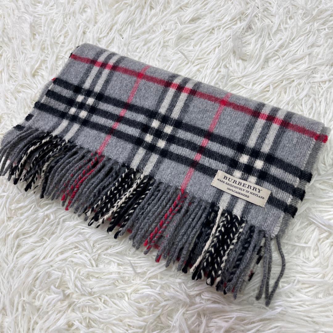 美品　バーバリー　Burberry カシミヤ100% マフラー グレー チェック