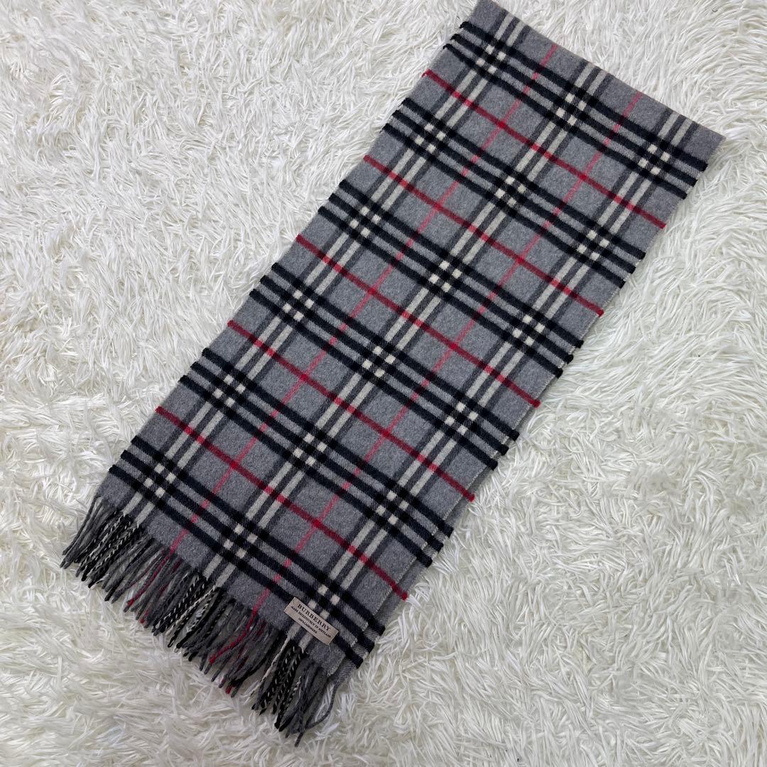 美品　バーバリー　Burberry カシミヤ100% マフラー グレー チェック