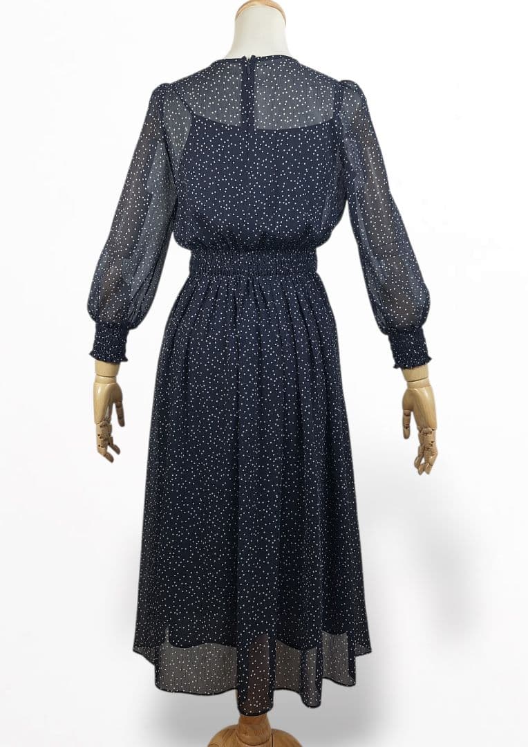 美品(36) ANAYI ドットラインシフォン シャーリングワンピース