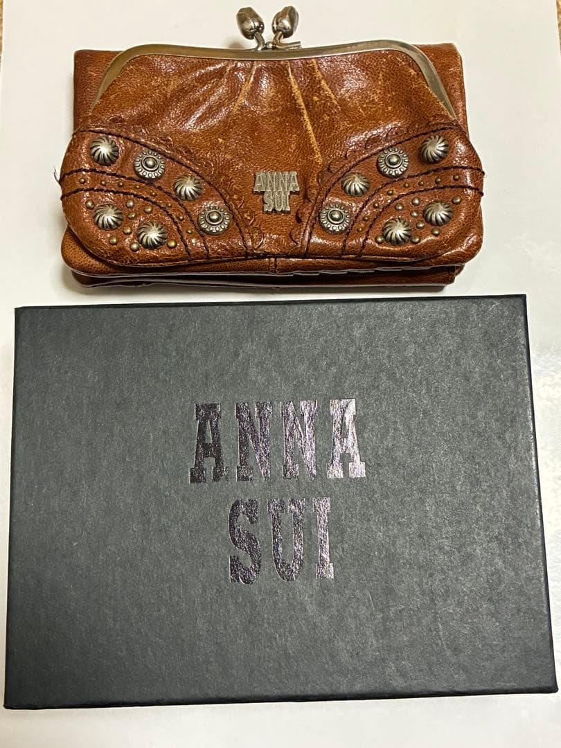 ANNA SUI 二つ折り財布　ローズガーデン　キャメル スタッズ　がま口