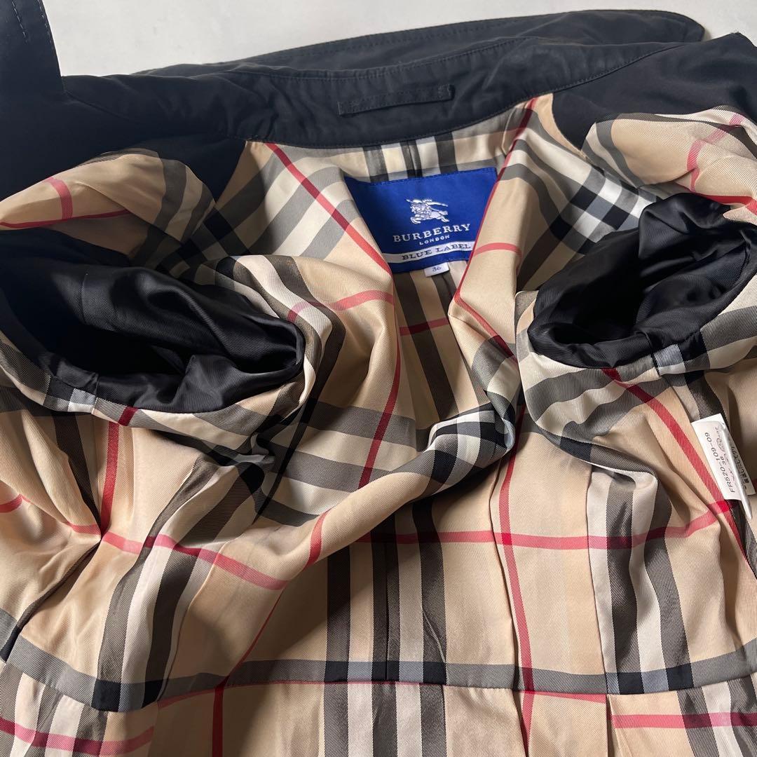 バーバリーブルーレーベル ノバチェック 黒 トレンチコート36 ベルト Aライン