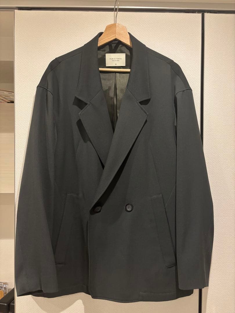 PUBLIC TOKYO AQUA WOOL カルゼダブルジャケット グリーン