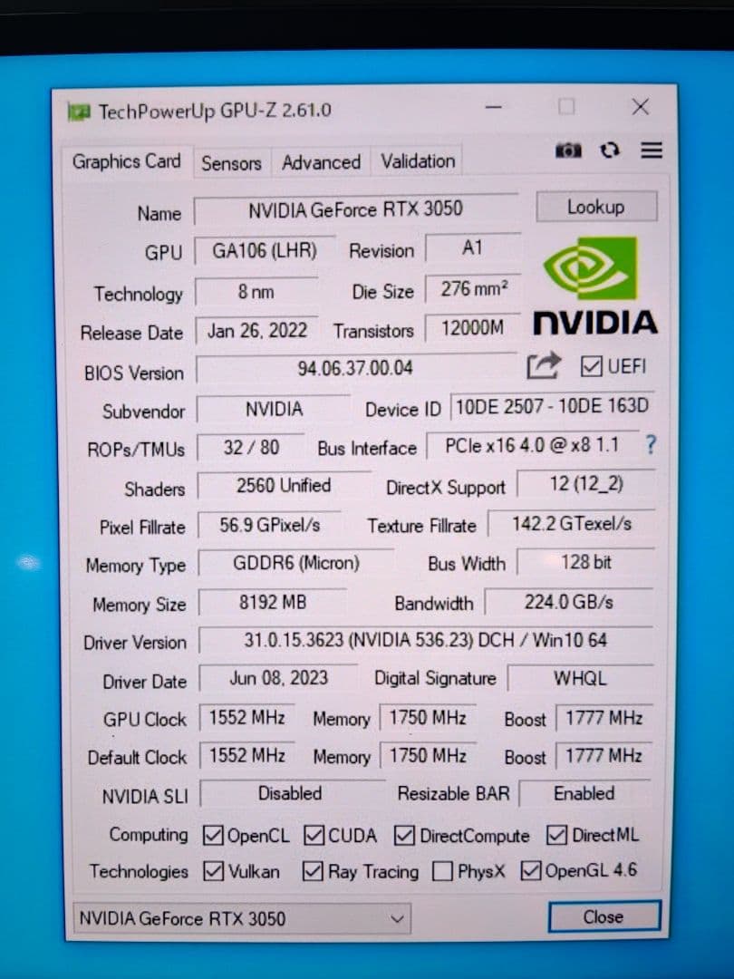 Geforce RTX 3050 8GB 美品 動作確認済み