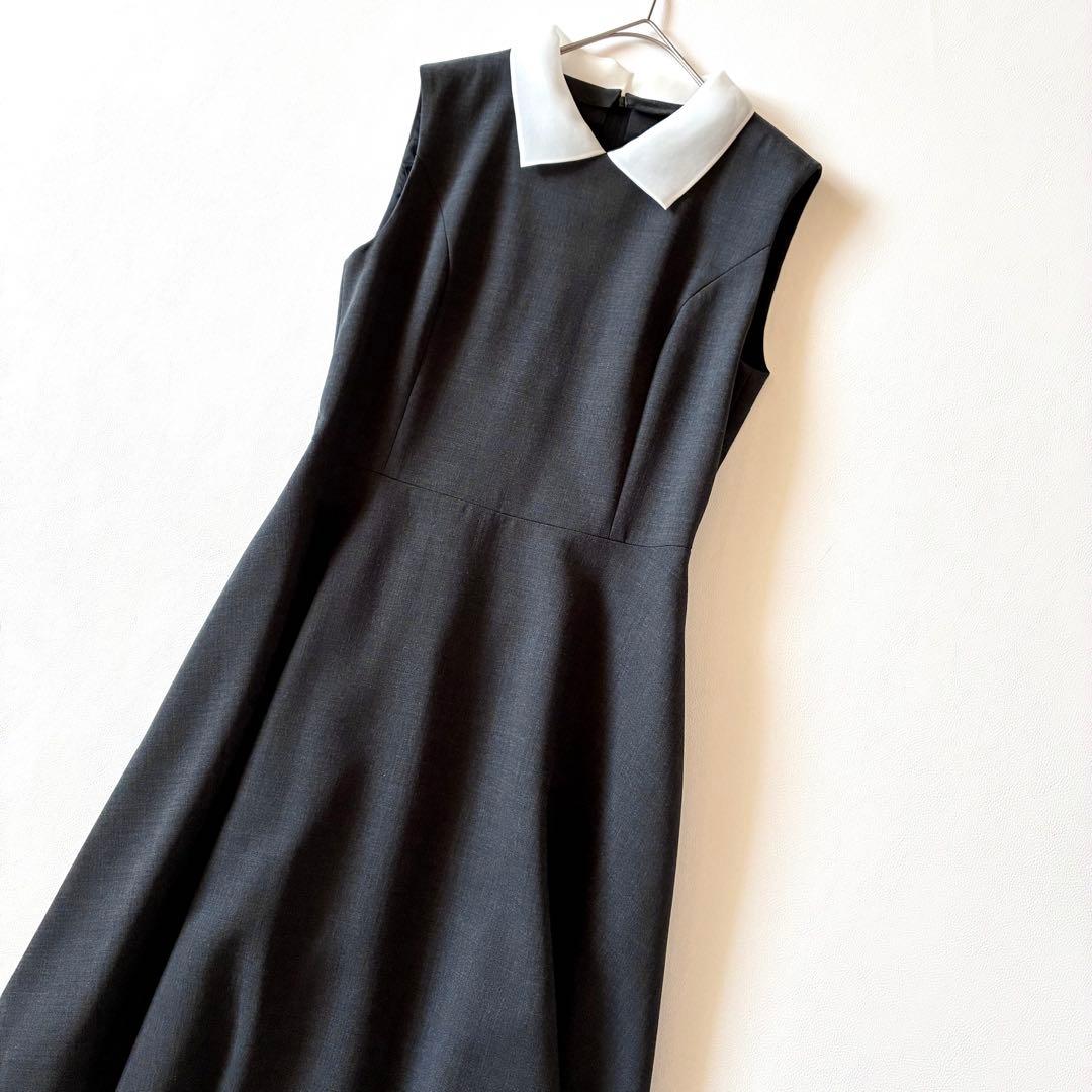 極美品✨定価14万　FOXEY　白襟ワンピース　Aライン　フレア　グレー　40